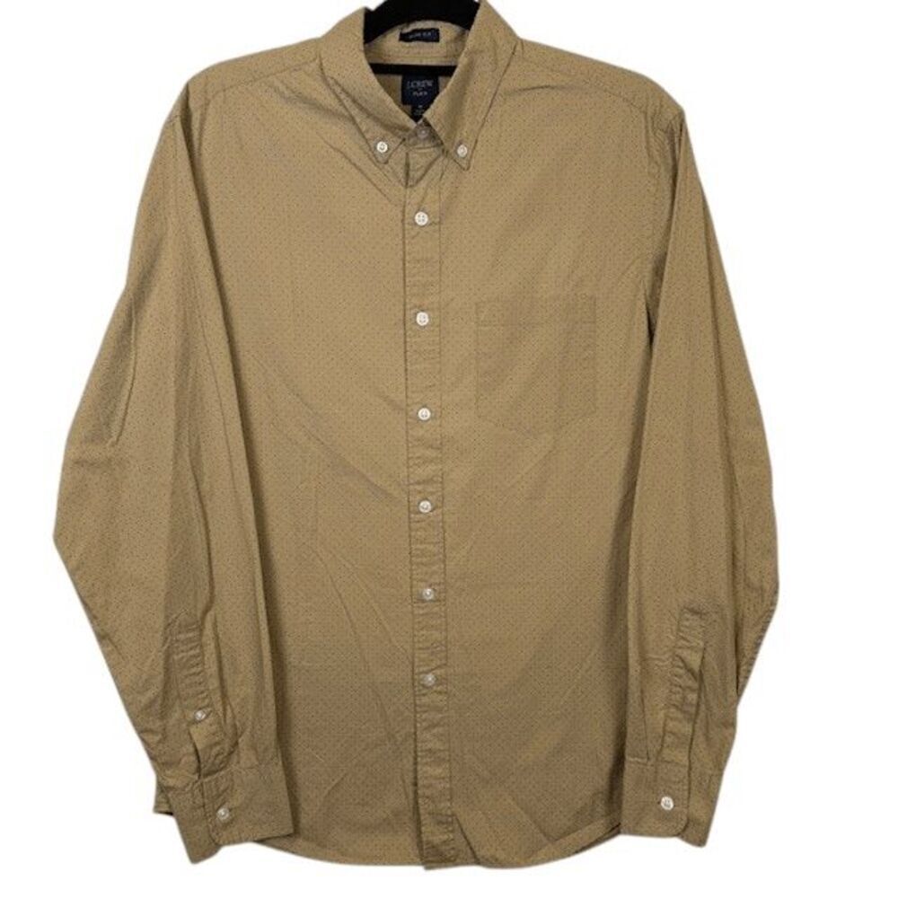 J. Crew Flex Slim Fit Button Up Shirt Khaki with Dots Beige Size Medium